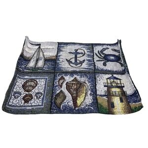 Vintage Nautical Woven Tapestry Placemat Lighthouse Sailboat Coastal Decor 17x12